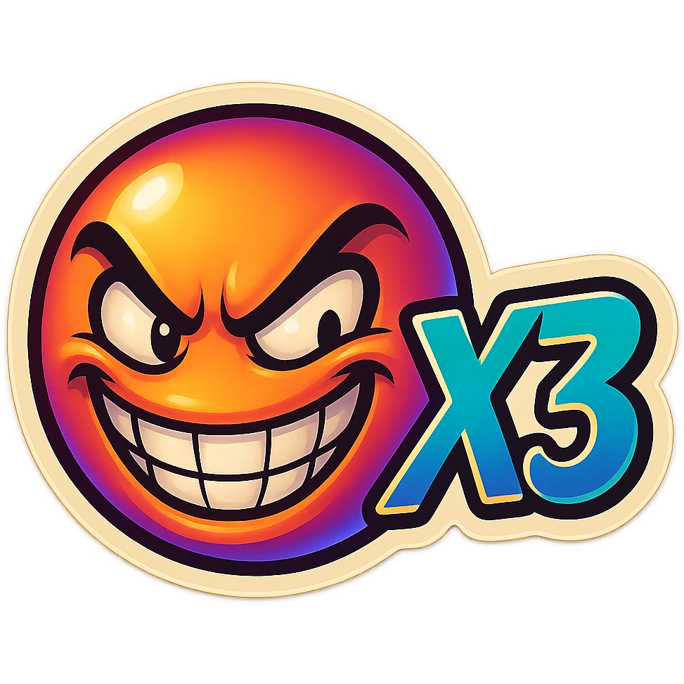 grin EVIL LOOk , Make it say "X3"" emoji