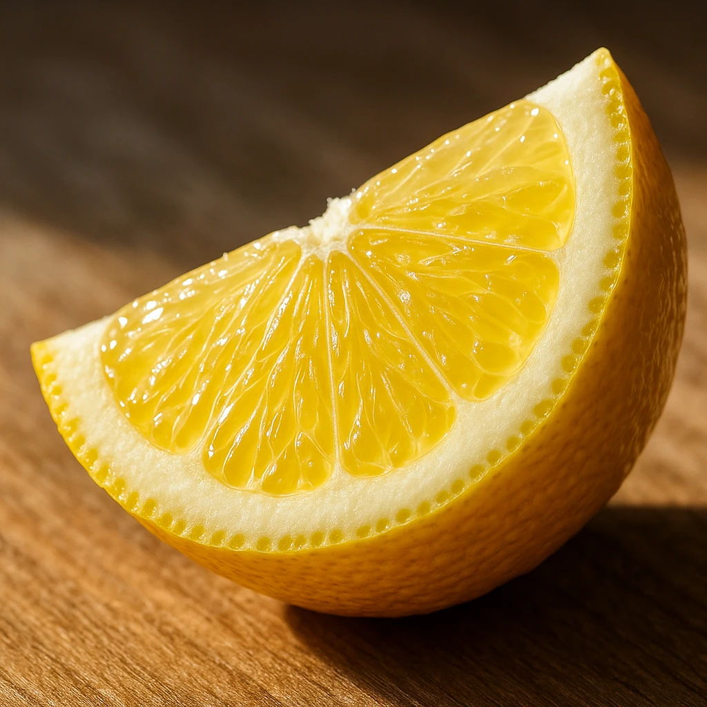 realistic lemon wedge, natural details, juicy texture, vivid colors, natural light emoji