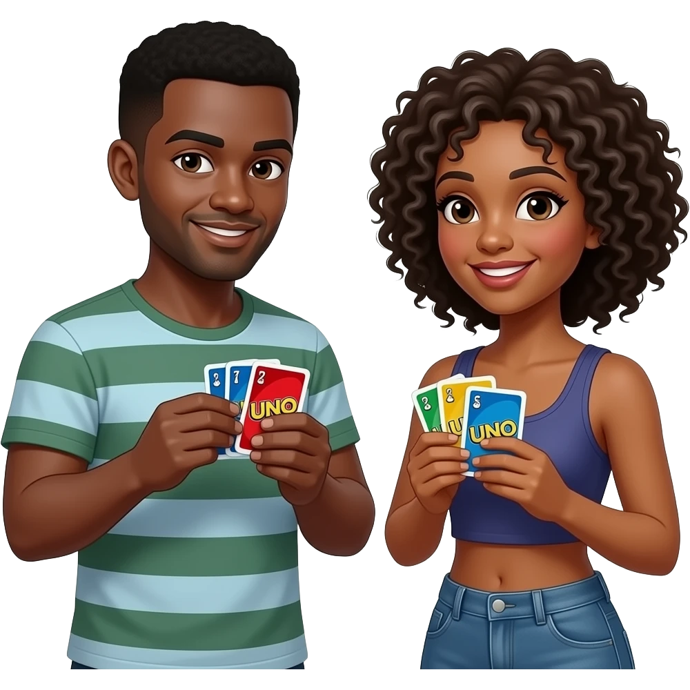 Naked black man and black woman playing uno emoji