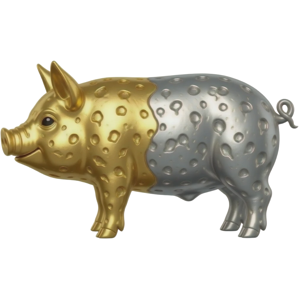 A pig reach, do te middle of his body of gold and the other middle of silver, do it a melt texture in the colors emoji