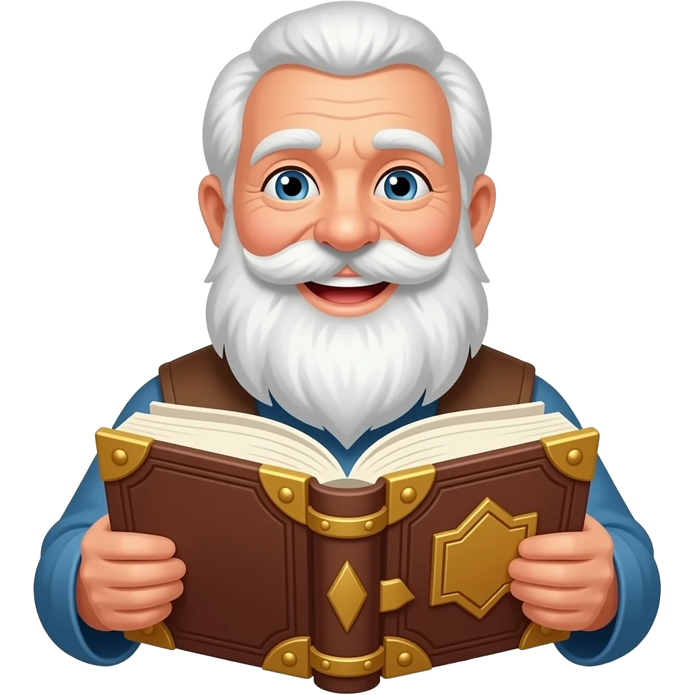 wise old man white beard smile with book emoji