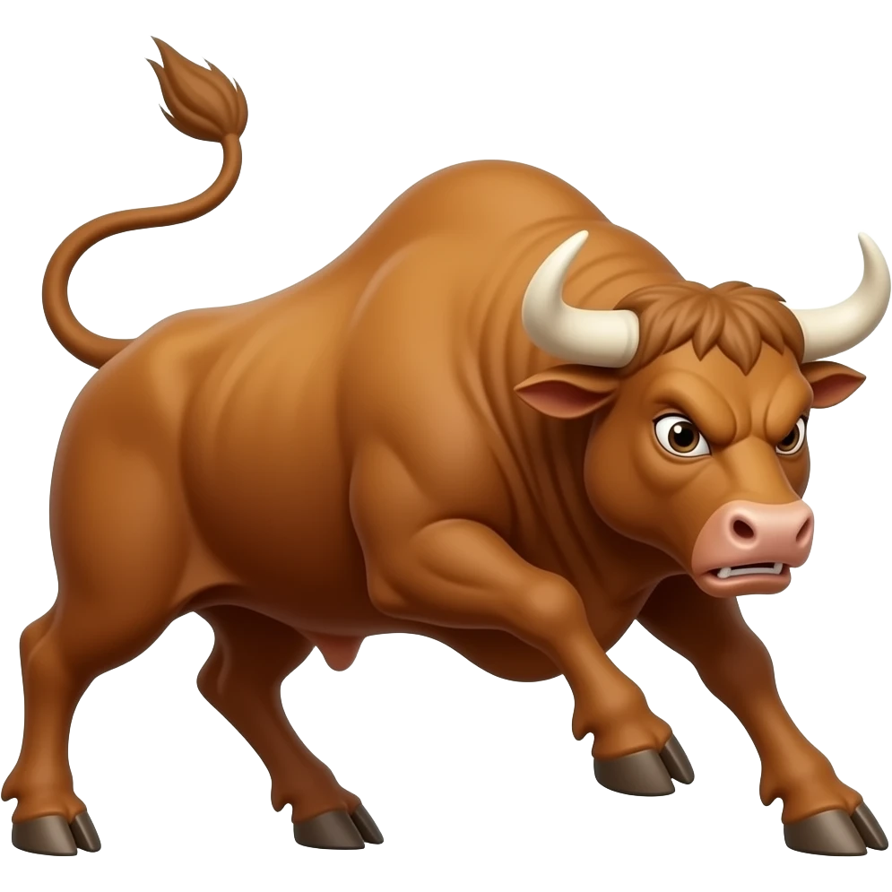 stylish 3D emoji style, glossy surface, soft shadows, white background, centered, no text, angry bucking  bull character, amber color emoji