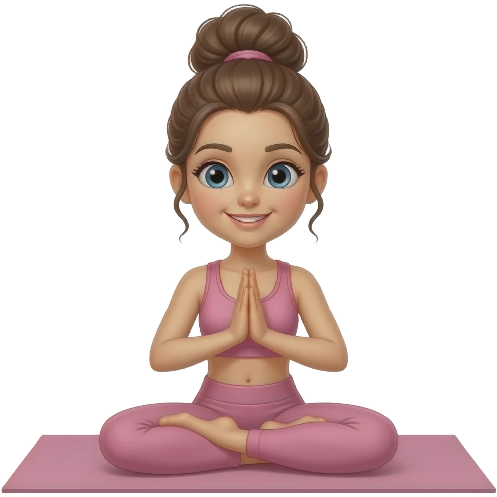 Menina no yoga roupa rosa emoji