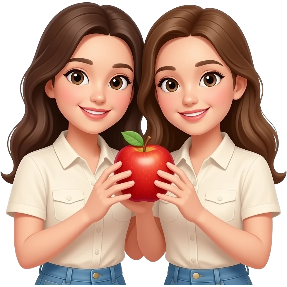 apple emoji of girls with cream shirts taking photos together emoji