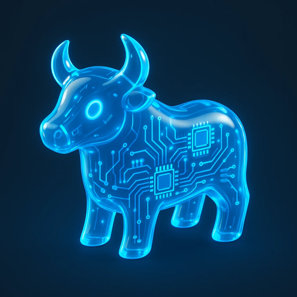 modern tech-inspired bull logo, glowing blue, digital circuit style, glossy circuit look emoji