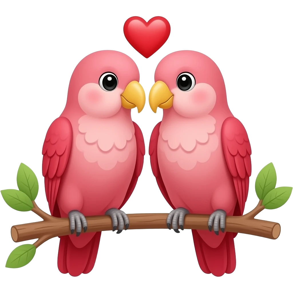 Romantic reddish-pinkish lovebirds on a pastel branch emoji