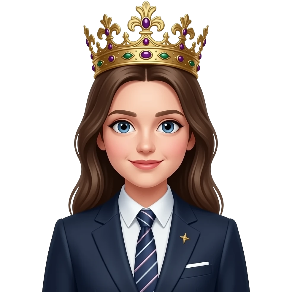young queen in suit big crown emoji