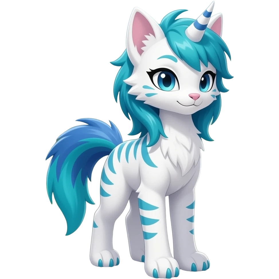 White badass elegant wild beautiful natural cute badass epic anthro modern albino sergal-vernid-creature with cyan mane with cyan edgy stripes, full body, blue pretty hair, outside, modern, aesthetic, art by LiLaiRa, art by art by Falvie emoji