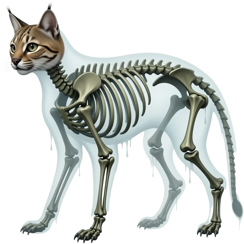 Digitigrade scaly bony quadrupedal swampy ghostly dull spectral edgy spooky meager thin cool beautiful skeleton-fantasy-caracal-civet-genet-sergal-vernid-Cacomistle-oncilla-animal-Fakémon-hybrid (full body) emoji