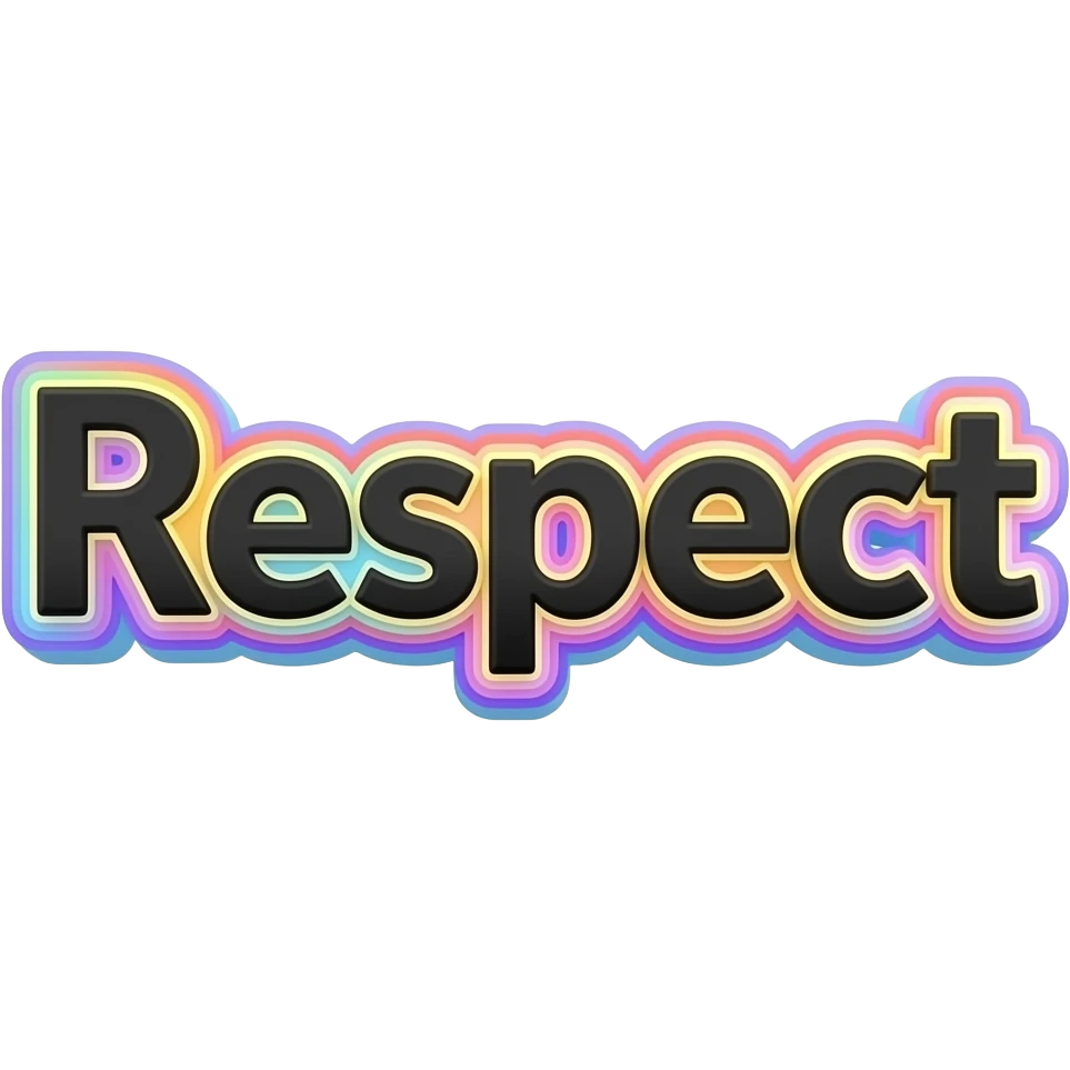Word "Respect" in black color, 3D style typography lettering, with each neon pastel color as a layered effect outlined around each letter, isolated, 3d rendering, no emoji icons no emoji faces and must have no human figures emoji