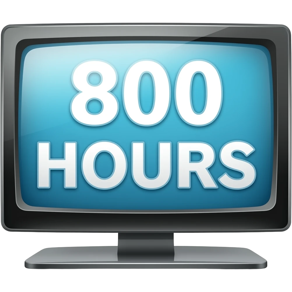 Pantalla de tv,que muestre está frase, "800 HORAS" emoji