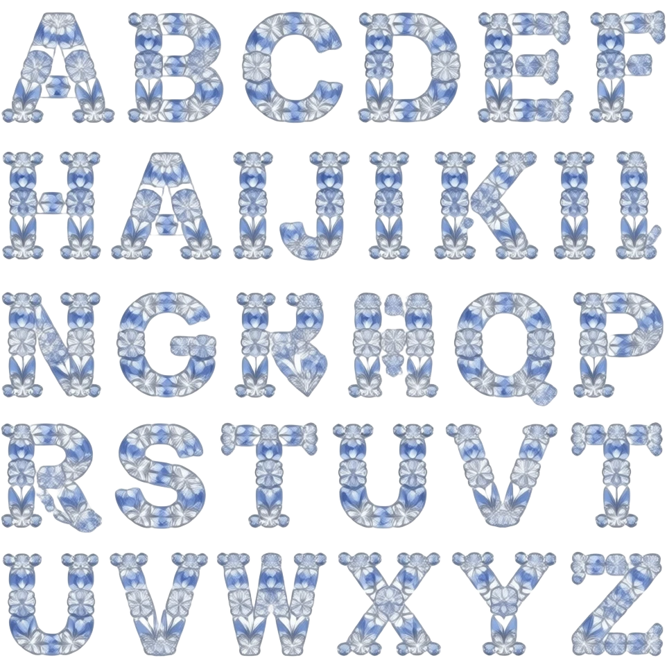 beautiful gemstone shiny floral letters a b c d e f g h i j k l m n o p q r s t u v w x y z    Mark the letters q, u, e, s, t, i, o and n in fat emoji