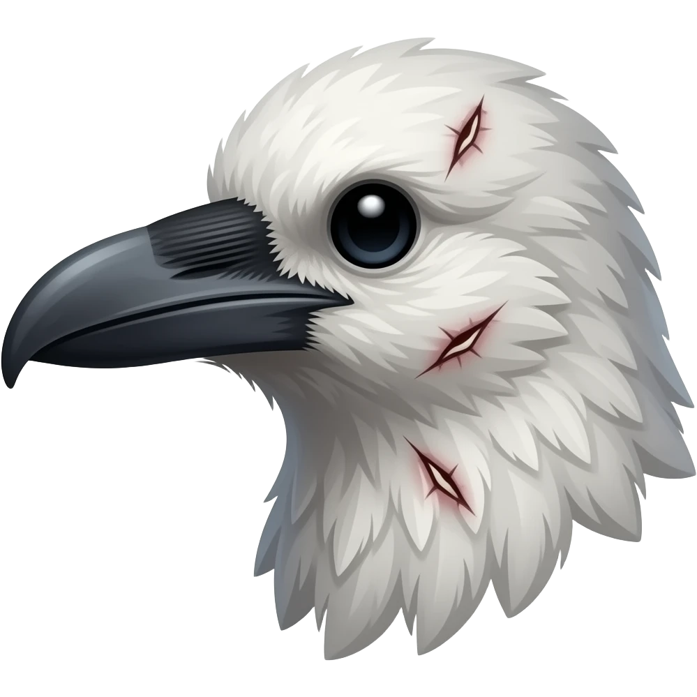White crow with lots of scars and scratches emoji side profile head emoji