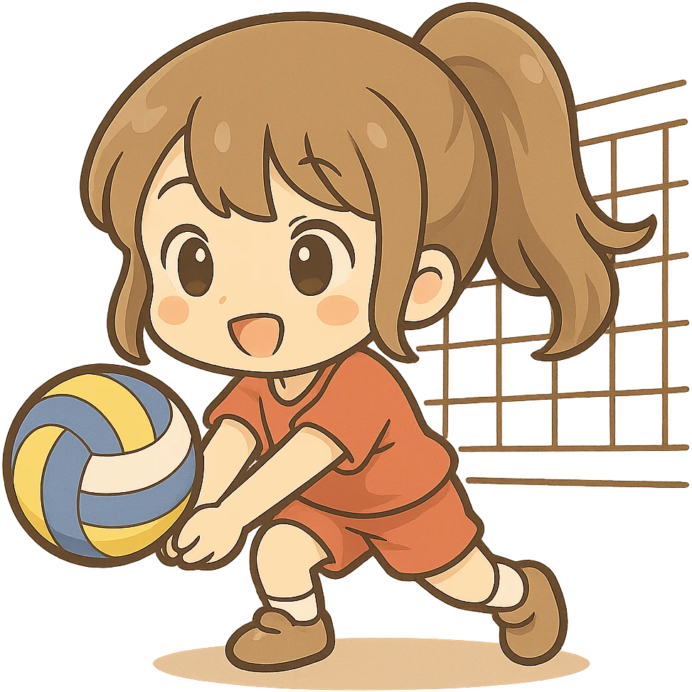 Add a volleyball net to the scene, keeping a cute chibi cartoon style with no background, adorable and playful appearance. emoji