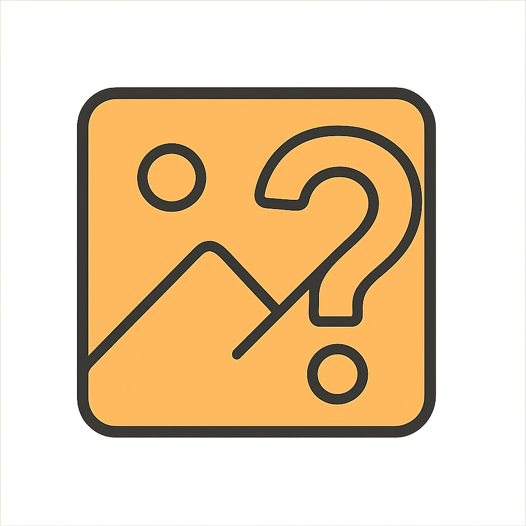 minimal image placeholder icon, light orange color, large question mark overlay emoji