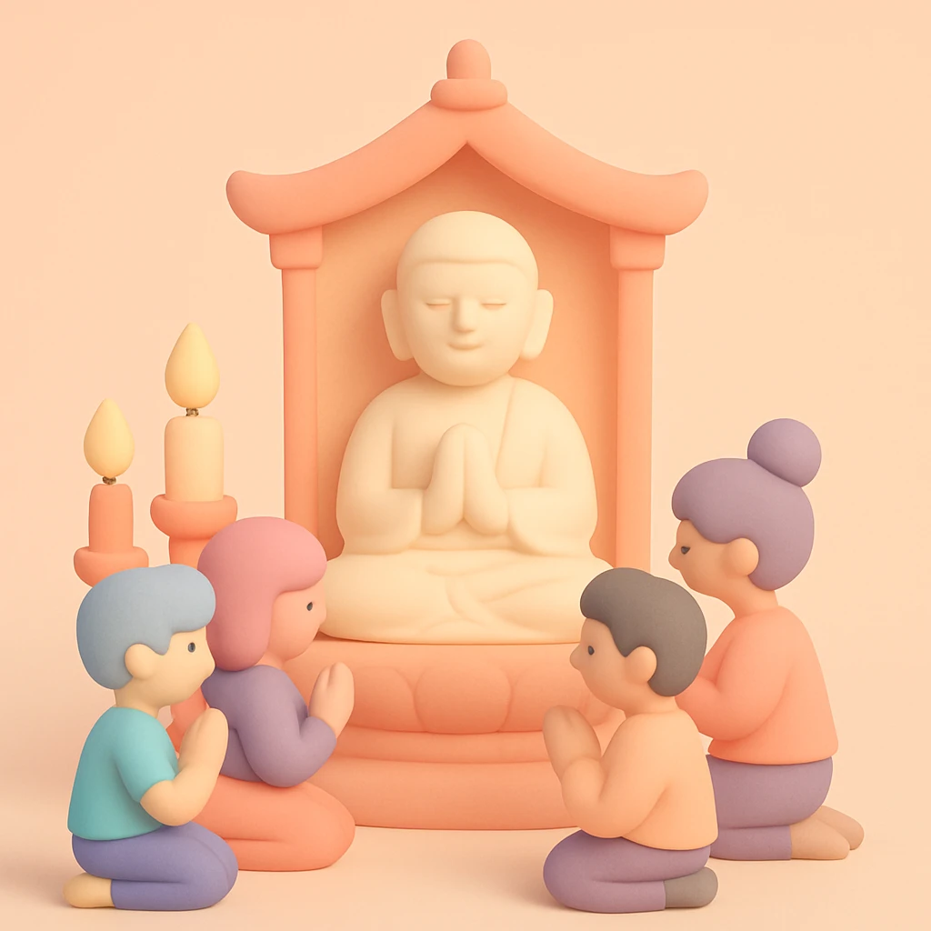 people praying in a Buddhist temple emoji