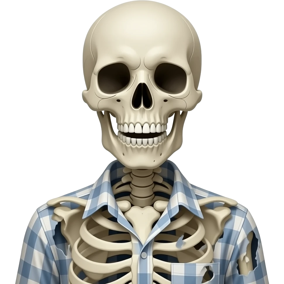 Jack, the skeleton wearing messy shirt and Eww emoji