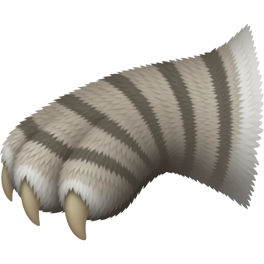 Cat paw with sharp claws.  Make the arm a "dark silver" and "dark ivory claws". Shift the perspective to a side profile, which can help show the curvature and length of the claws more clearly. emoji