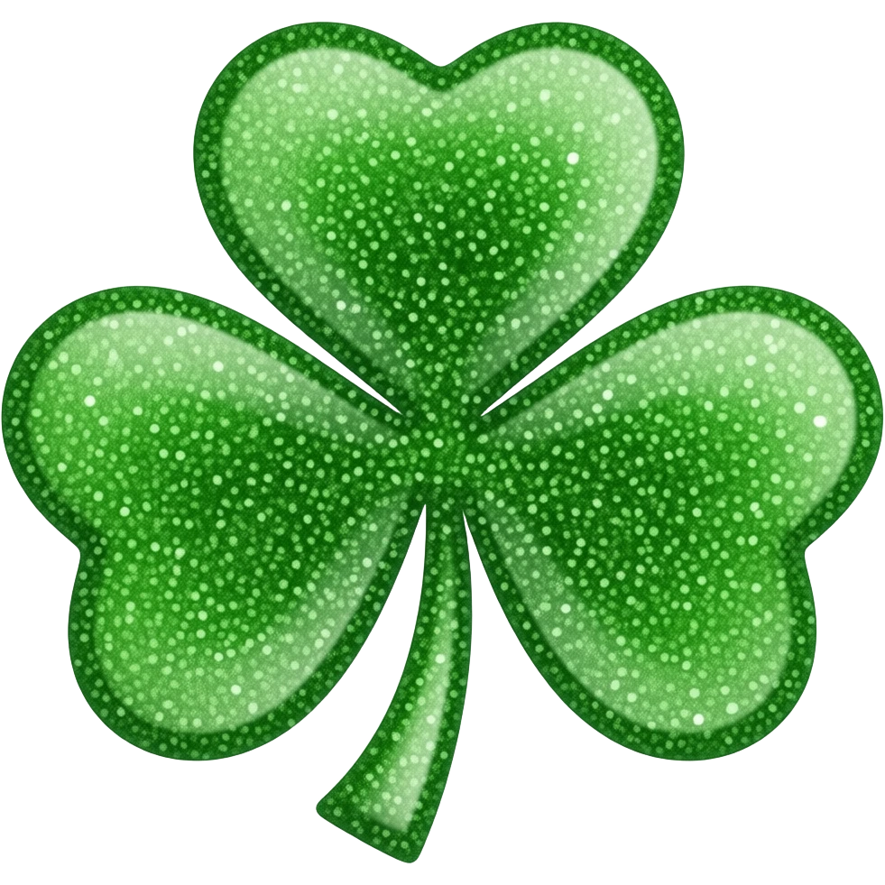 A glittery green four leaf clover emoji