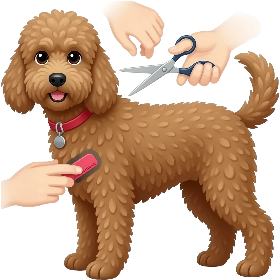 Сделай собаку породы лаготто раманойло ( она должна быть коричневая) и она должна быть на грумминге (давай изобразим груминг, как ножницы) emoji