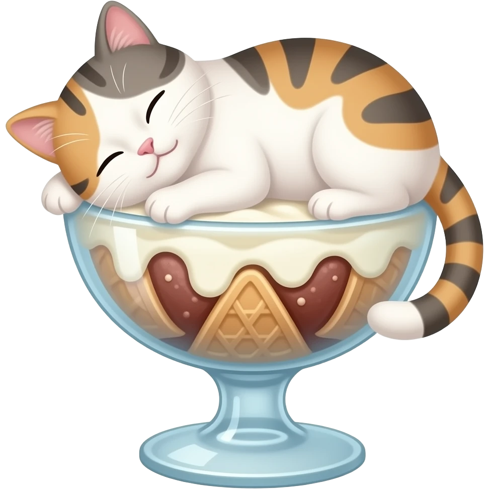 Cat sleeping on ice cream sundae emoji