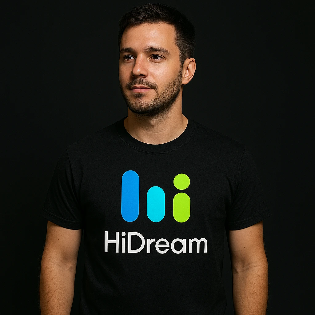 man wearing tshirt with this logo, dark background  emoji