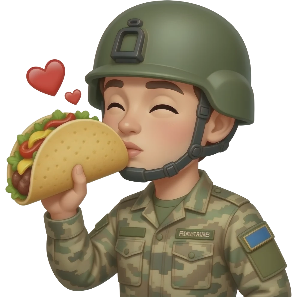 Male Soldier romantically kissing taco with heart eyes emoji