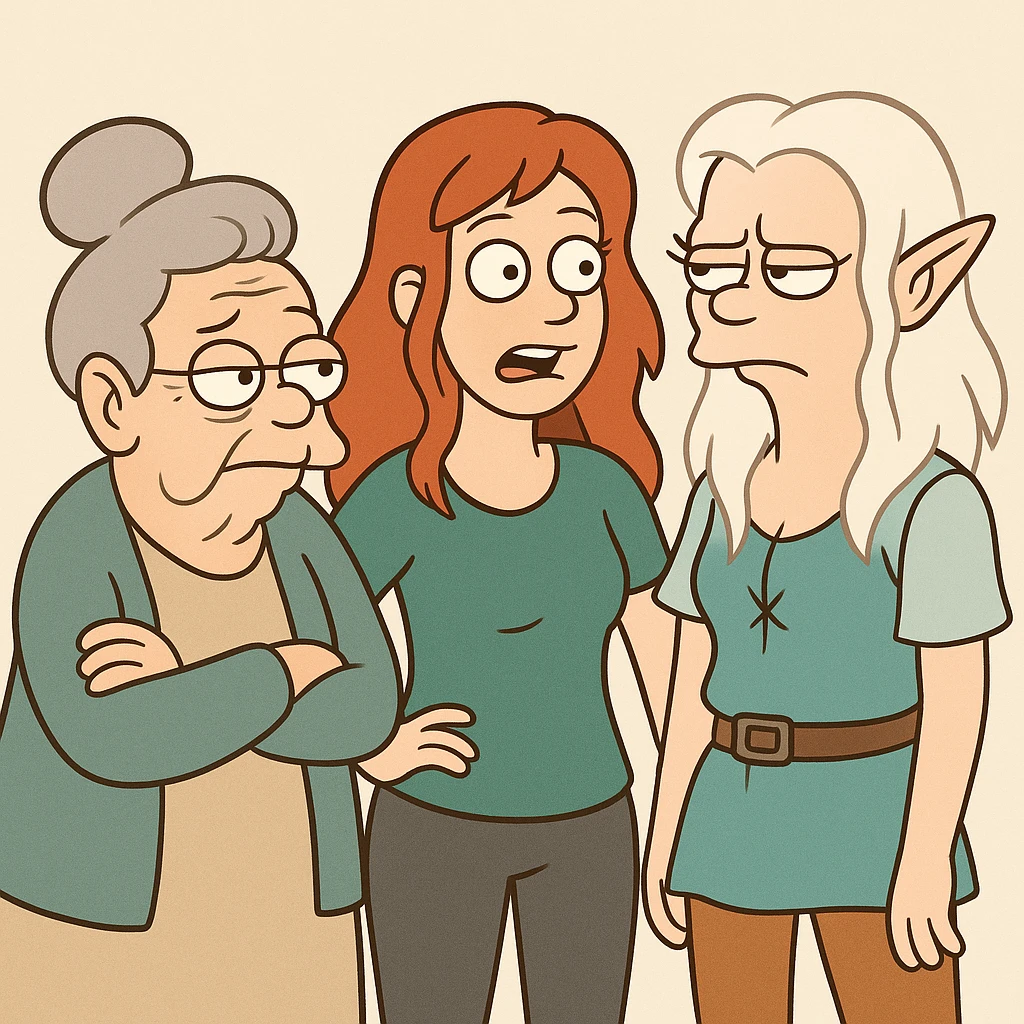 👵👩‍🦰🧝‍♀️ emoji