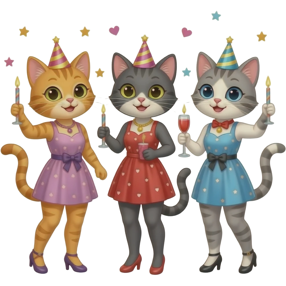 three female cats celebrating a bachelorette party emoji