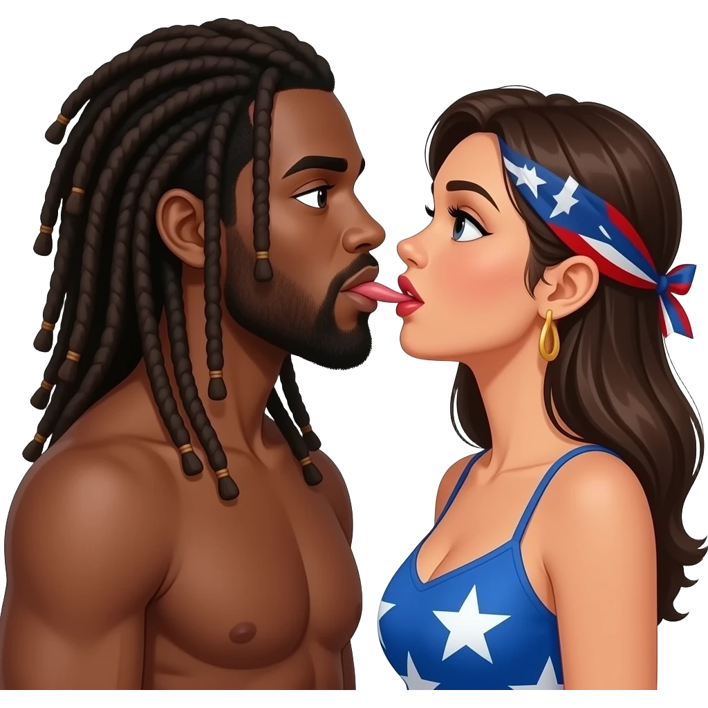 Black man with long dread locs and Puerto Rican women giving oral sex emoji