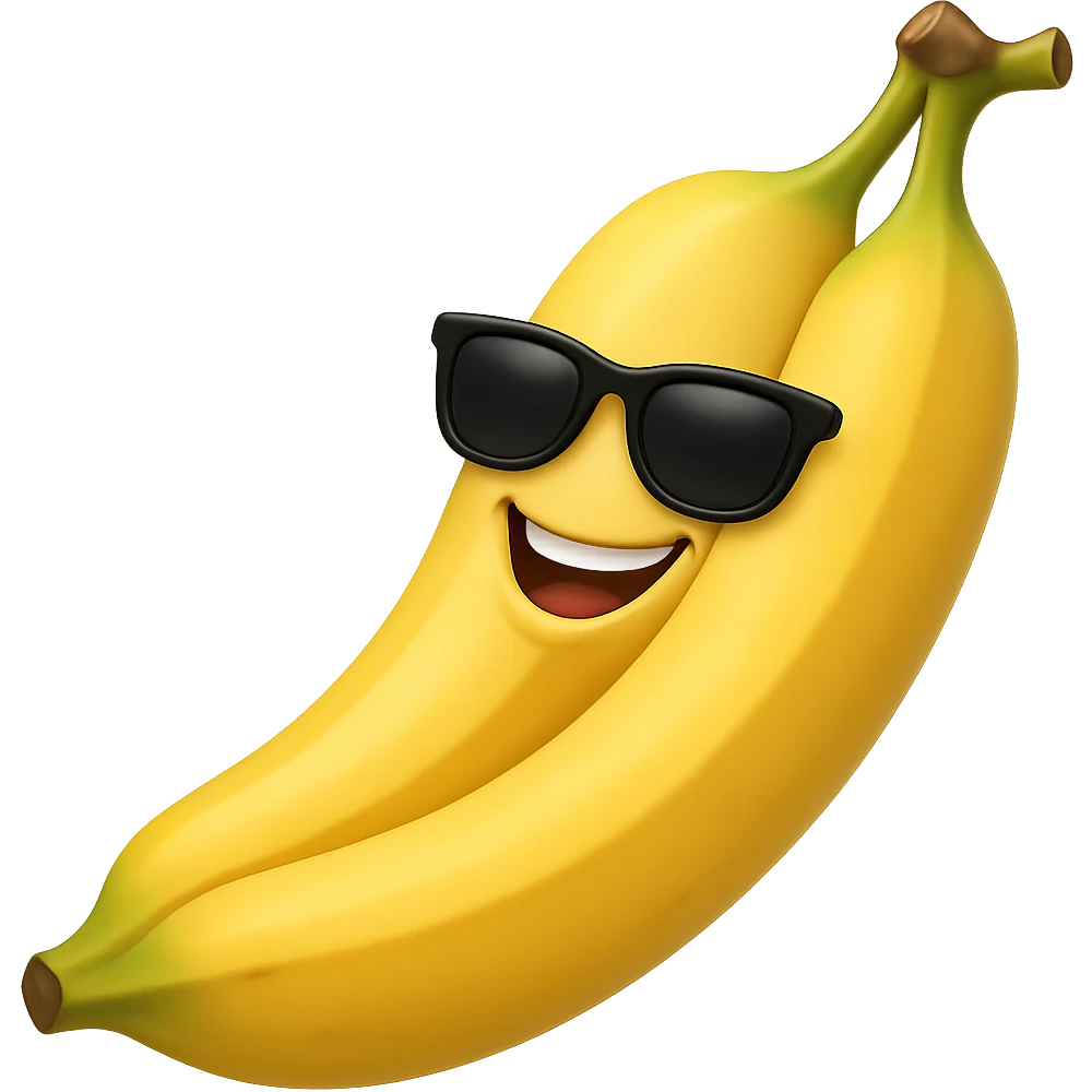 Add cool black sunglasses to the joyful banana, keep the original style and no background. emoji