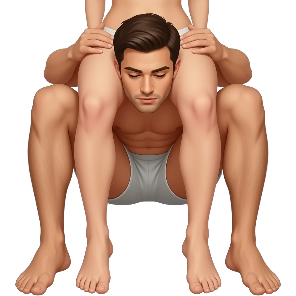 a naked man between a naked woman’s legs, intimate scene, realistic positioning emoji
