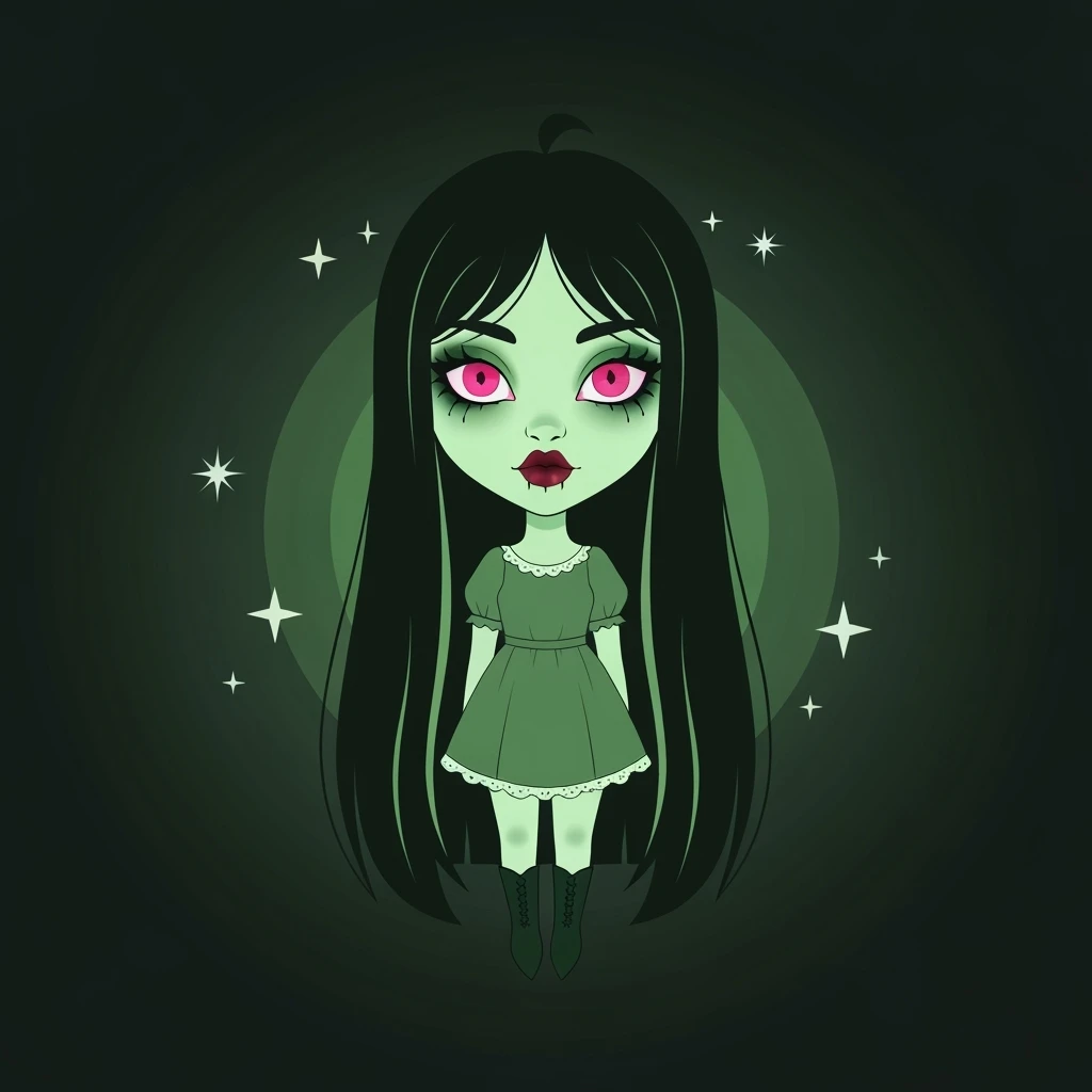 green goth profile banner, cute, expressive, minimal, variation 2 emoji