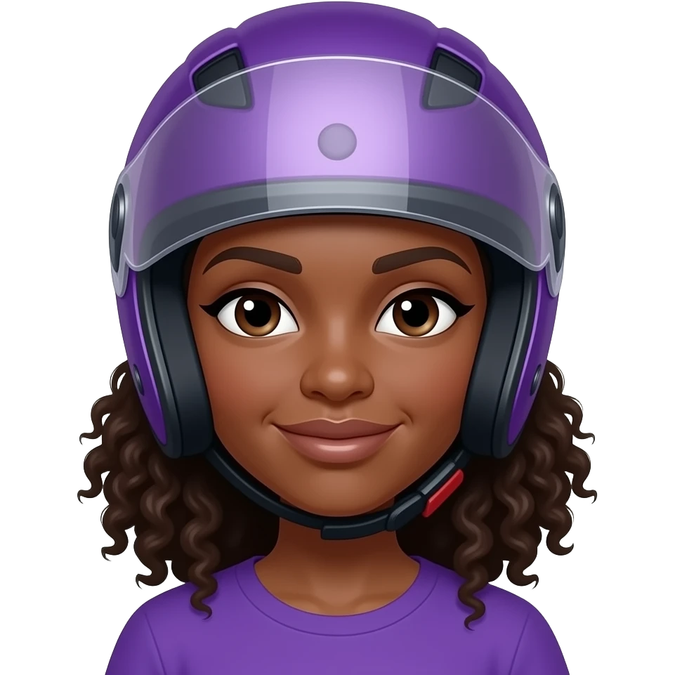 mujer negra con Casco de moto color violeta emoji