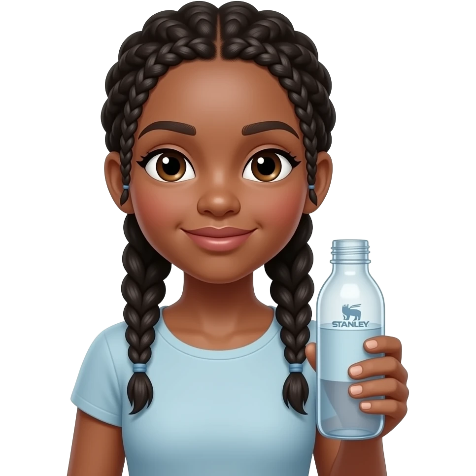 Black girl with braids holding stanley emoji