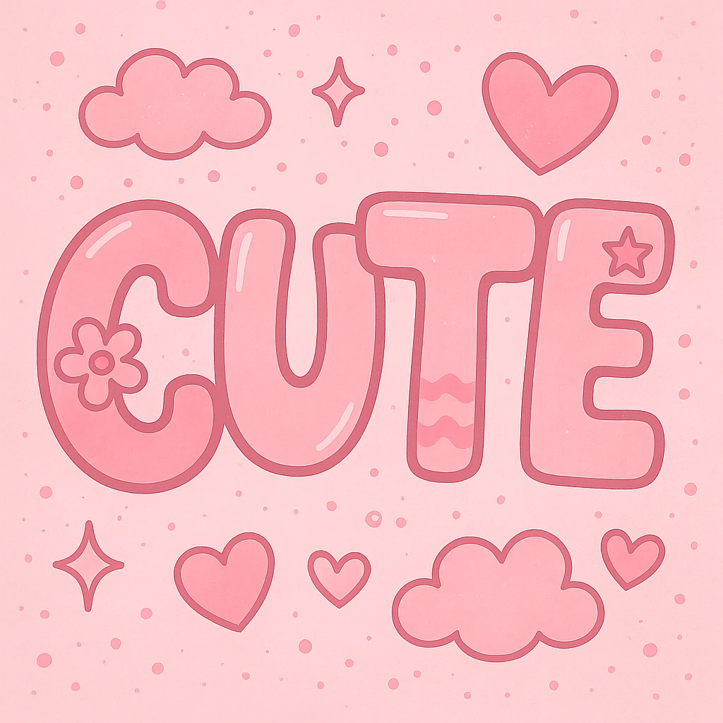 the word 'cute' in a creative, pink-themed style emoji