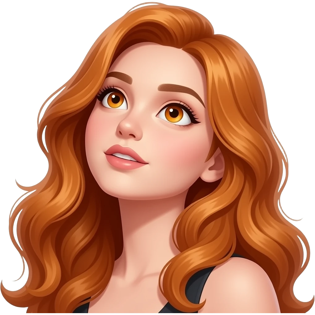 sexy girl with long wavy ginger hair and ginger eyes is looking up to the ceiling emoji