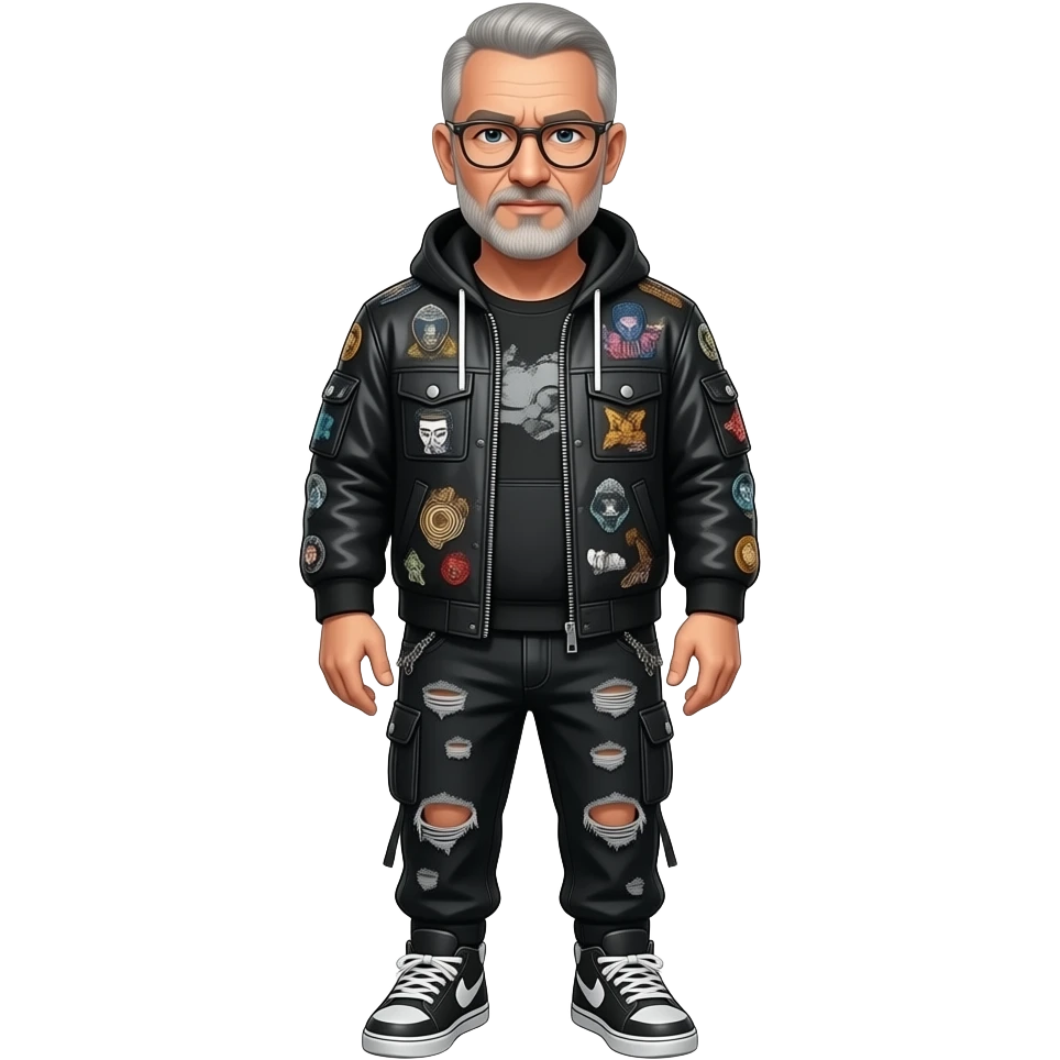 shaved short hair full-length photo of extreme streetwear clean-shaven face cool boy metal-framed glasses ery entellectual man, 65 years old, street wear stubble, shaved short with clippers emoji