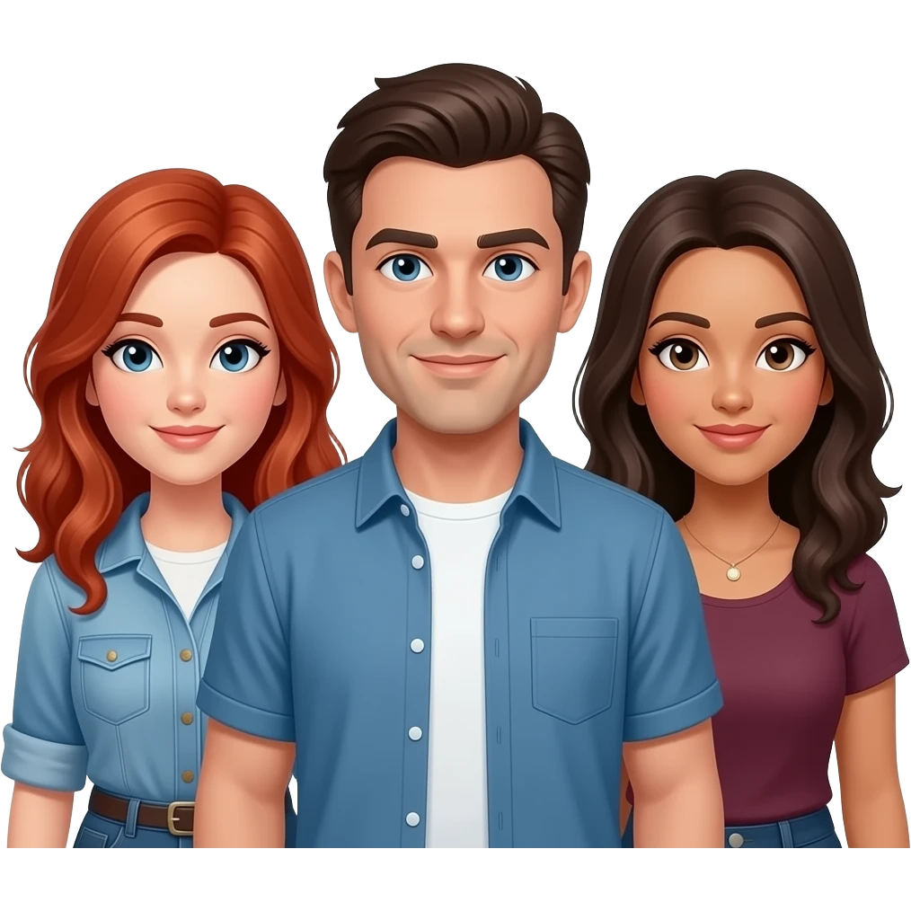 3 people - 1 redhead women, 1 brunette male, 1 brunette female emoji