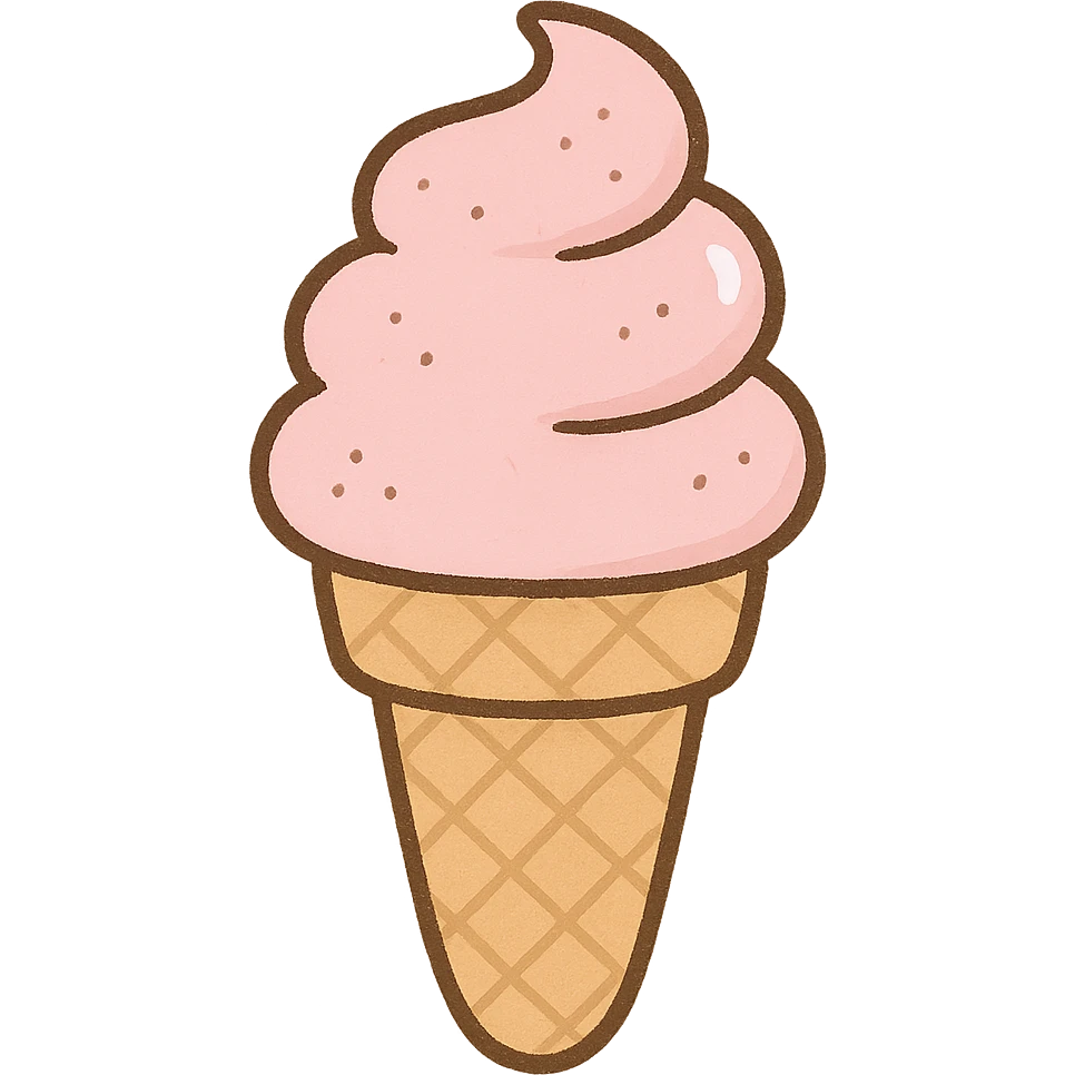 pink ice cream cone, digital illustration emoji
