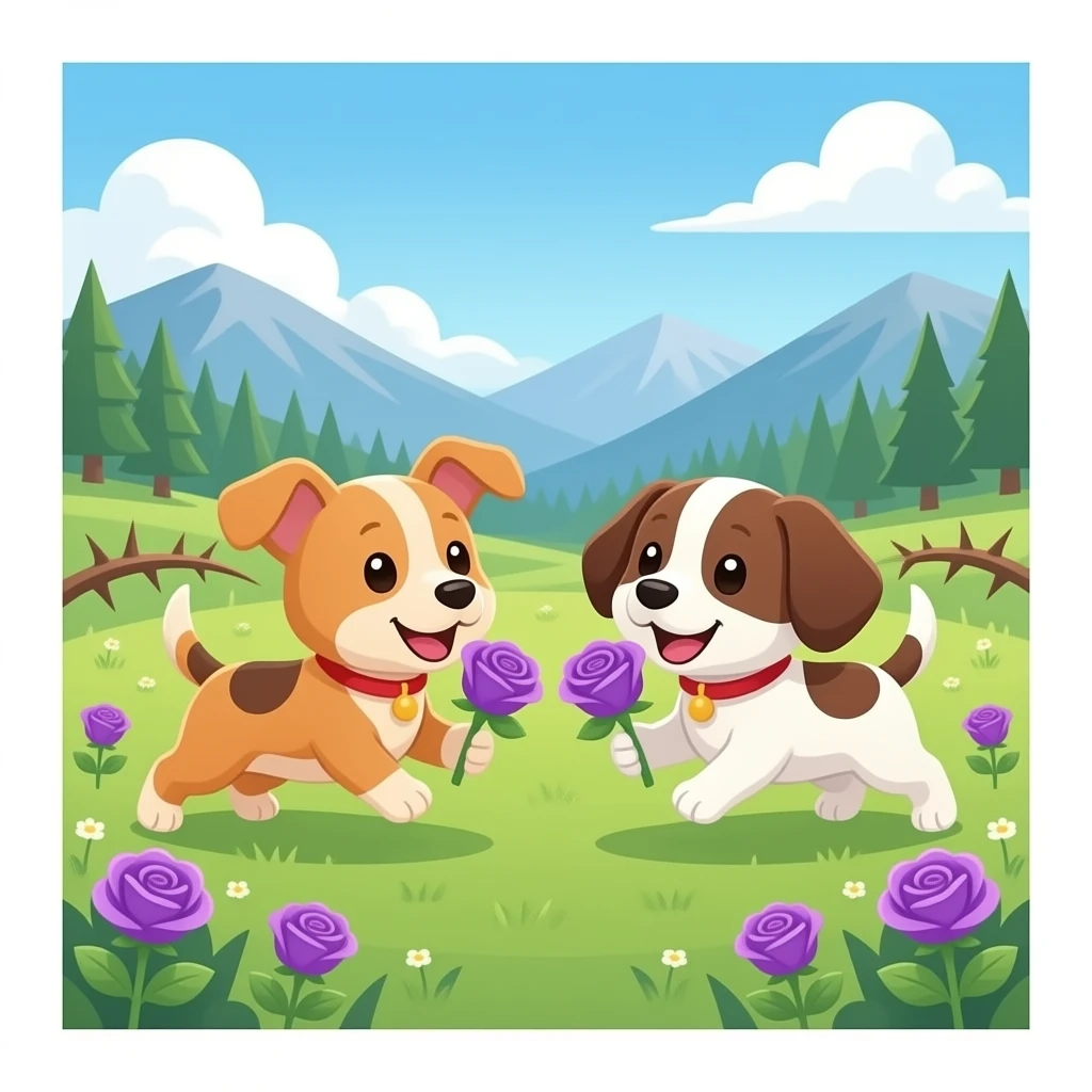 Cute dogs with purple roses and valley of thorns emoji