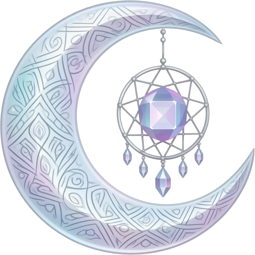 glossy Pastel iridescent crystal crescent damask moon dreamcatcher emoji