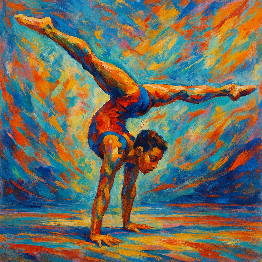 illustration of a person doing gymnastics, style 7, diverse artistic style emoji