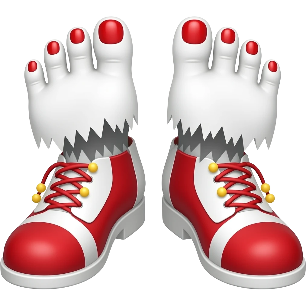 White feet with red toenails ripping of clown shoes emoji