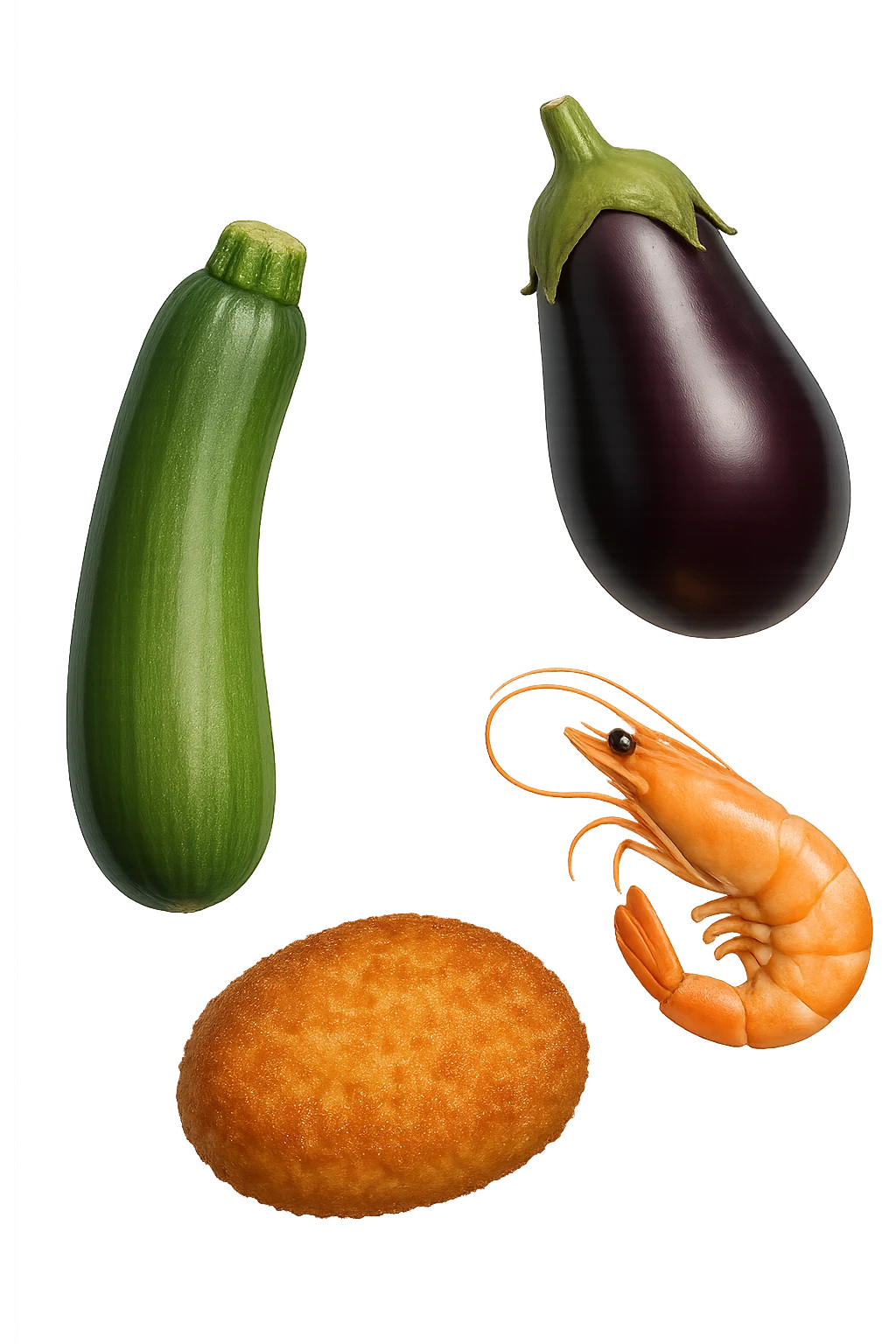 emoji stile iphone realistica zucchine, melanzane, gamberi, costoletta fluttuano in aria
IPERREALISTICO 4K emoji