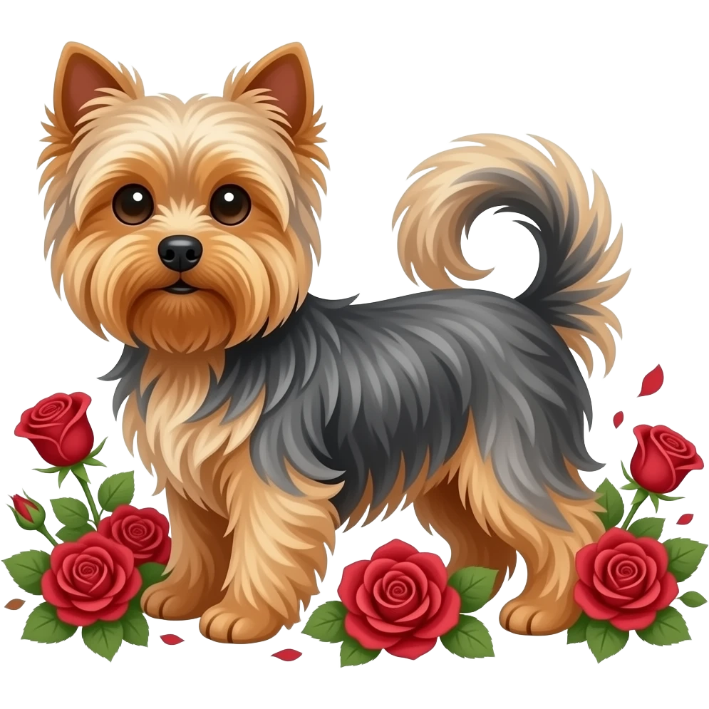 Yorkie dog  long tail  in roses emoji