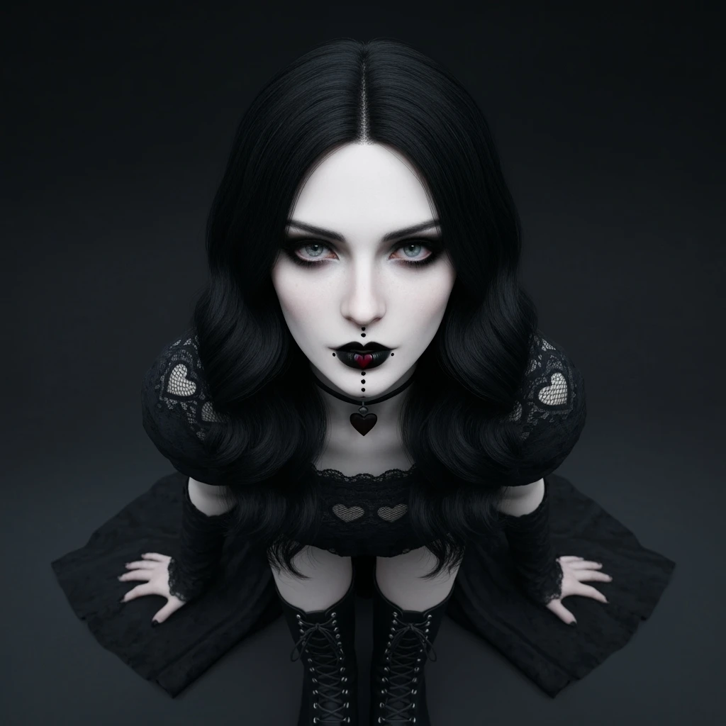 goth profile picture with a heart accent, cute, expressive, minimal, variation 4 emoji