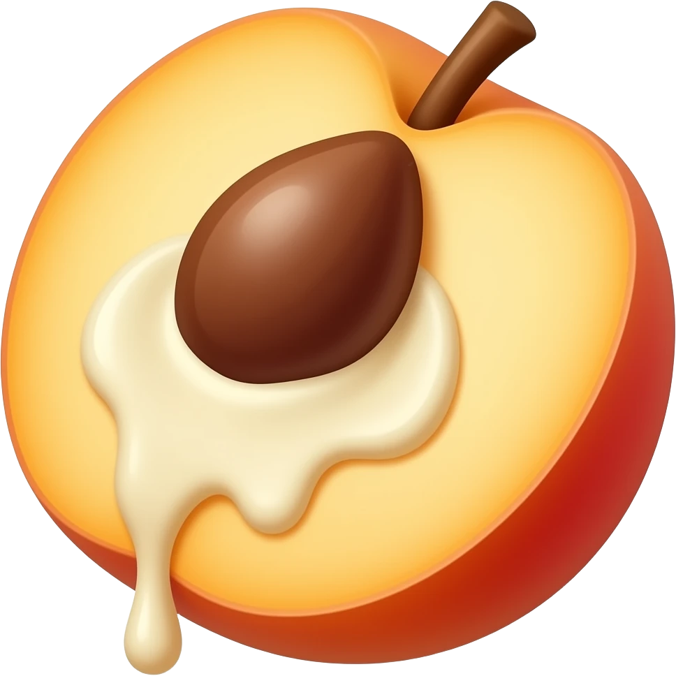 White chocolate dripping from the inside of peach slice emoji