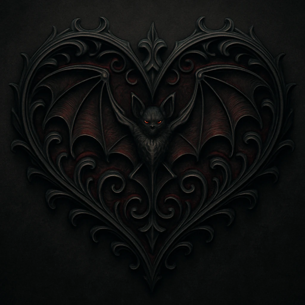 gothic heart with a bat motif emoji