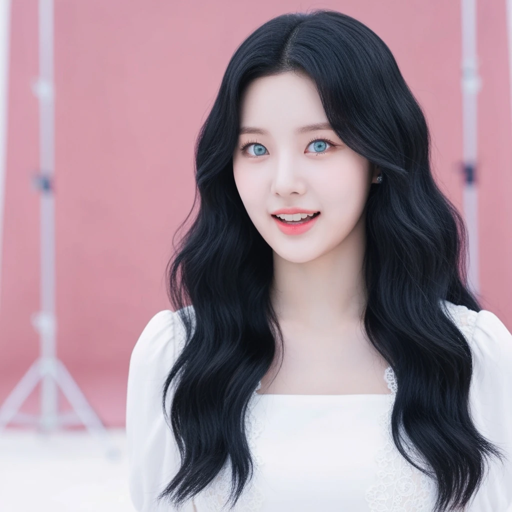kpop girl with long hair, cute, expressive, minimal emoji